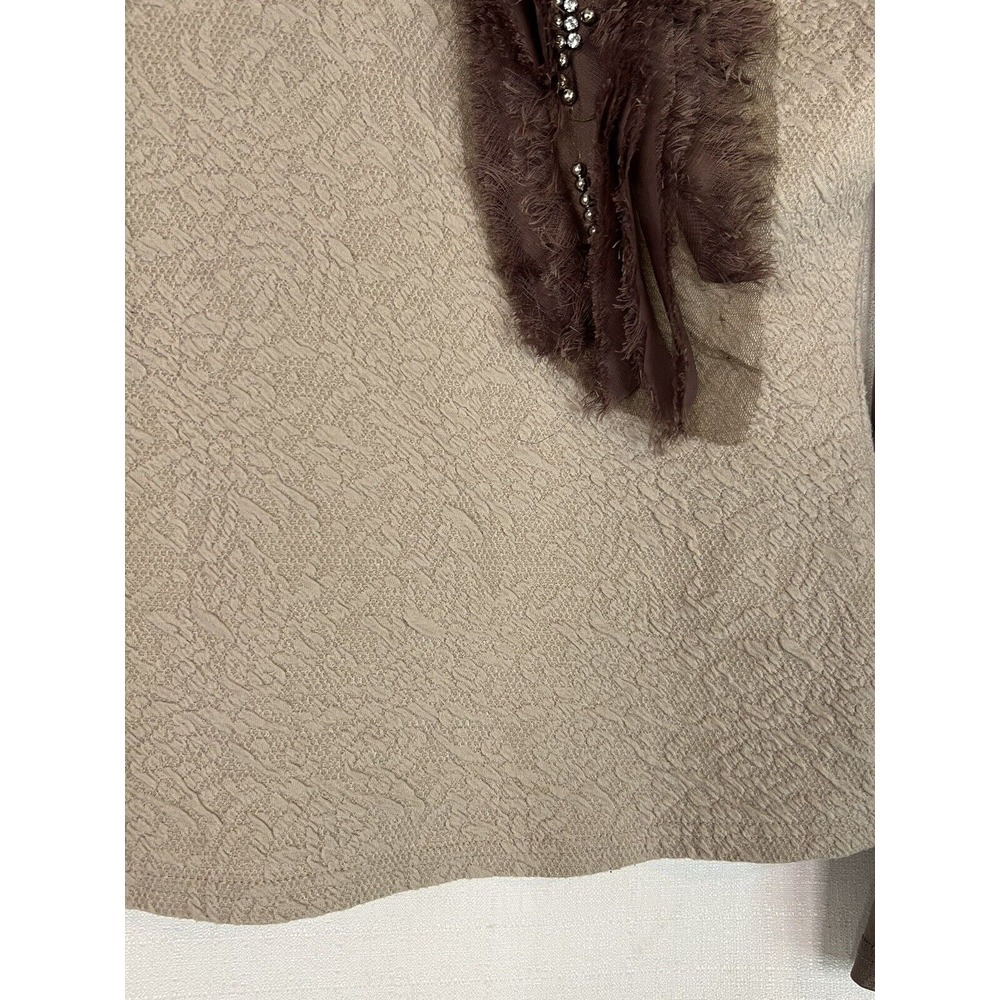 Forla Paris French Designer Taupe Embellished Ruffle Shirt Sz Med  AS IS READ! - Picture 4 of 10